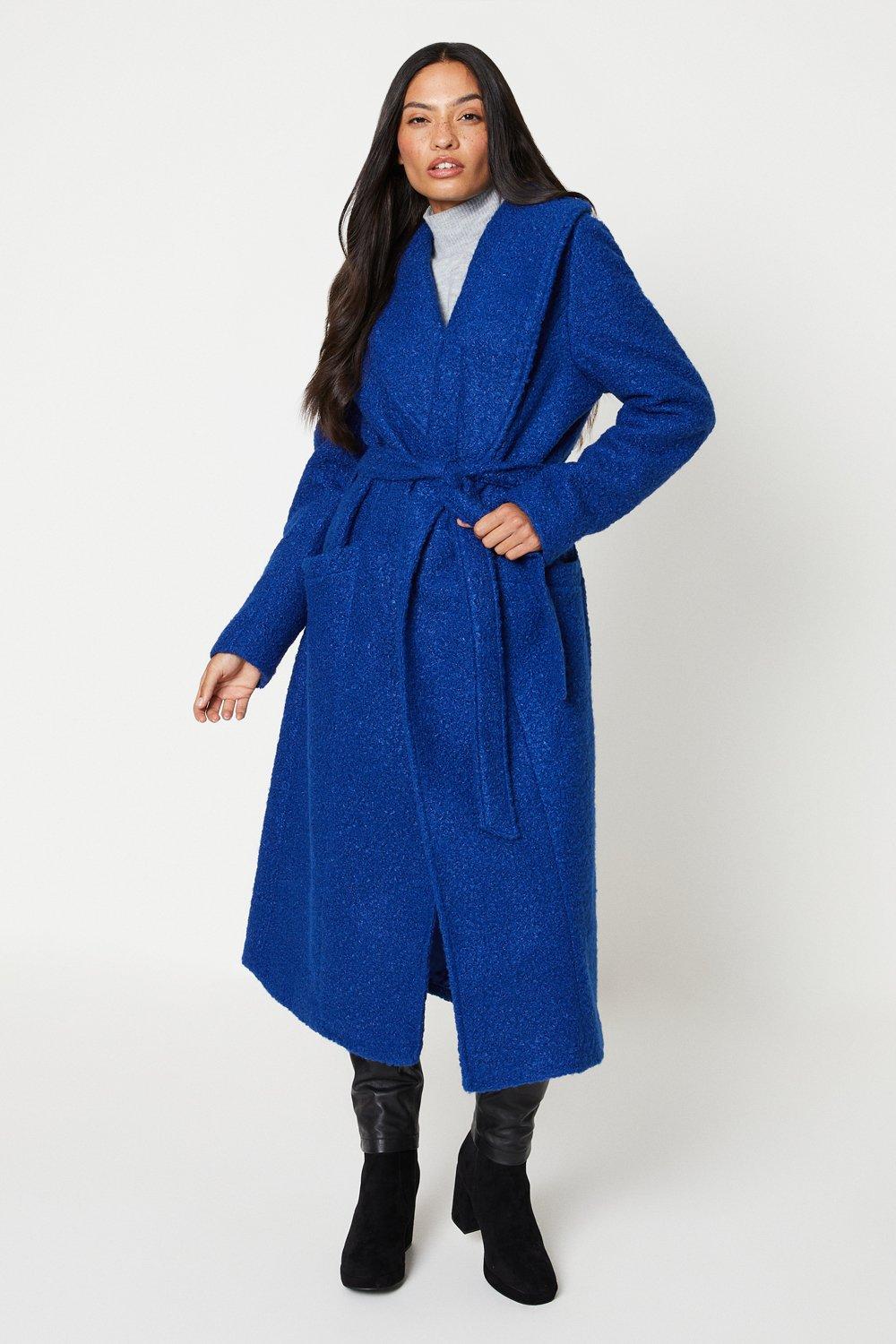 Длинное пальто с запахом из букле Dorothy Perkins, синий