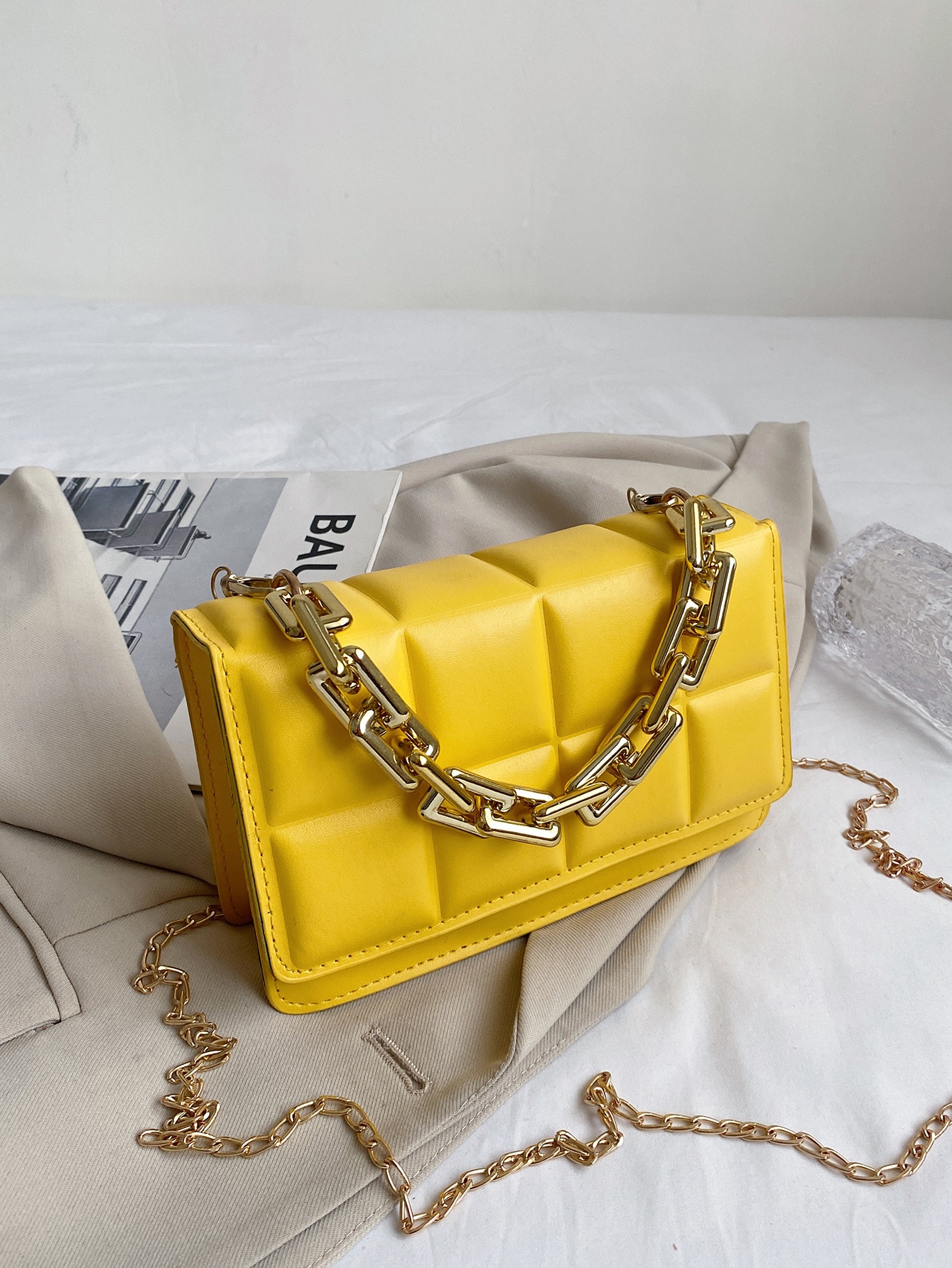 Квадратная стеганая сумка с мини-цепочкой и стеганым клапаном, желтый миниатюрная квадратная сумка с клапаном белый