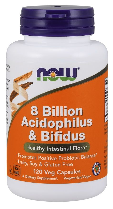 Пробиотик в капсулах Now Foods 8 Bilion Acidophilus & Bifidus, 120 шт now foods amino complete набор аминокислот в капсулах 120 шт