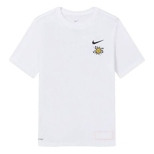 Футболка Men's Nike Cartoon Sun Hand Printing Pattern Alphabet Round Neck Short Sleeve White T-Shirt, мультиколор