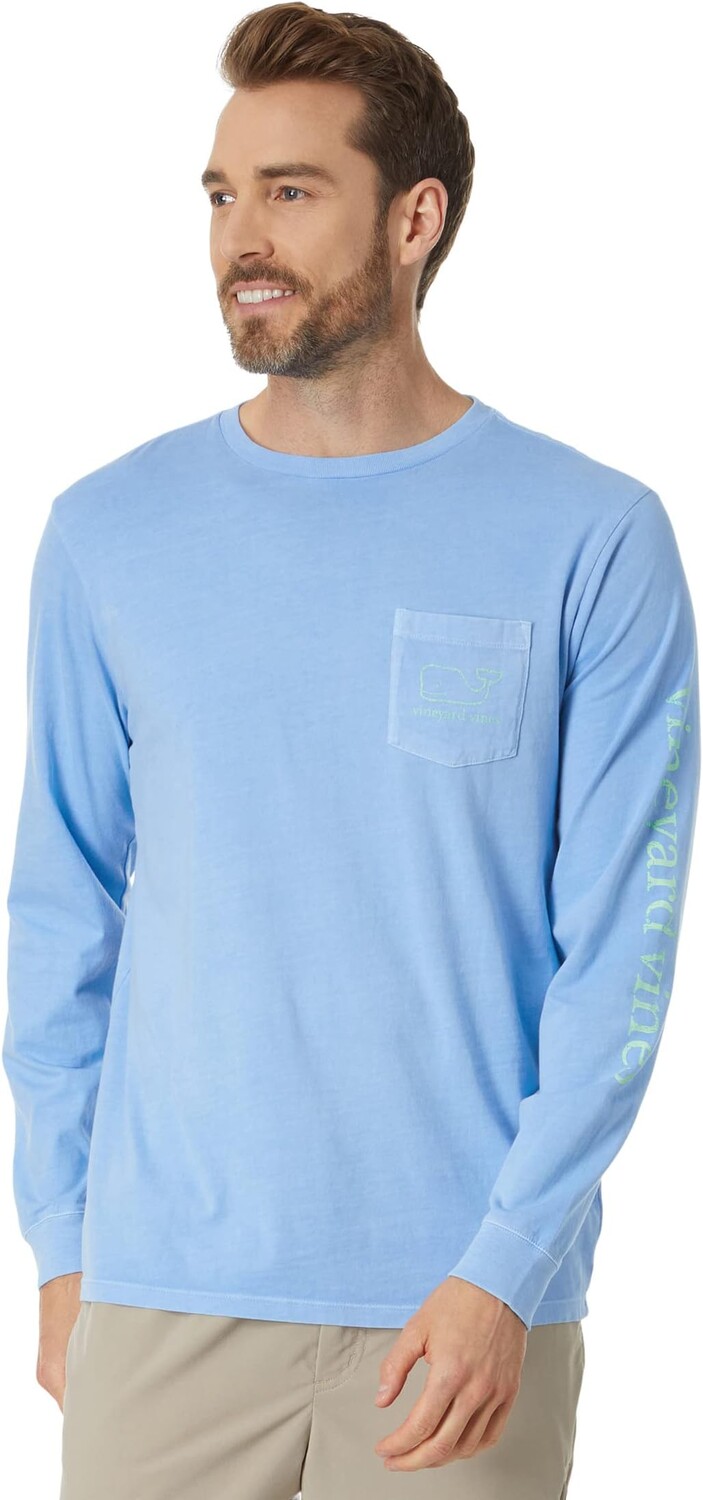 

Винтажная футболка Garment Dye с длинными рукавами и китом Vineyard Vines, цвет Ocean Breeze