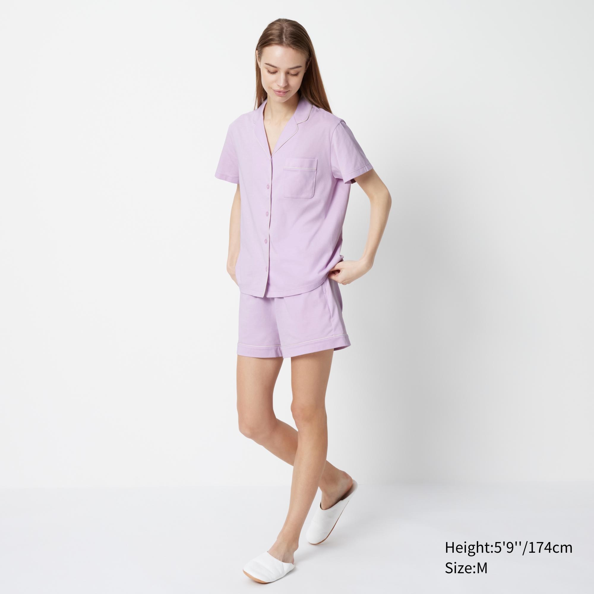 комплект uniqlo miffy с короткими рукавами светло бежевый Пижама UNIQLO AIRism хлопковая с короткими рукавами, светло-фиолетовый