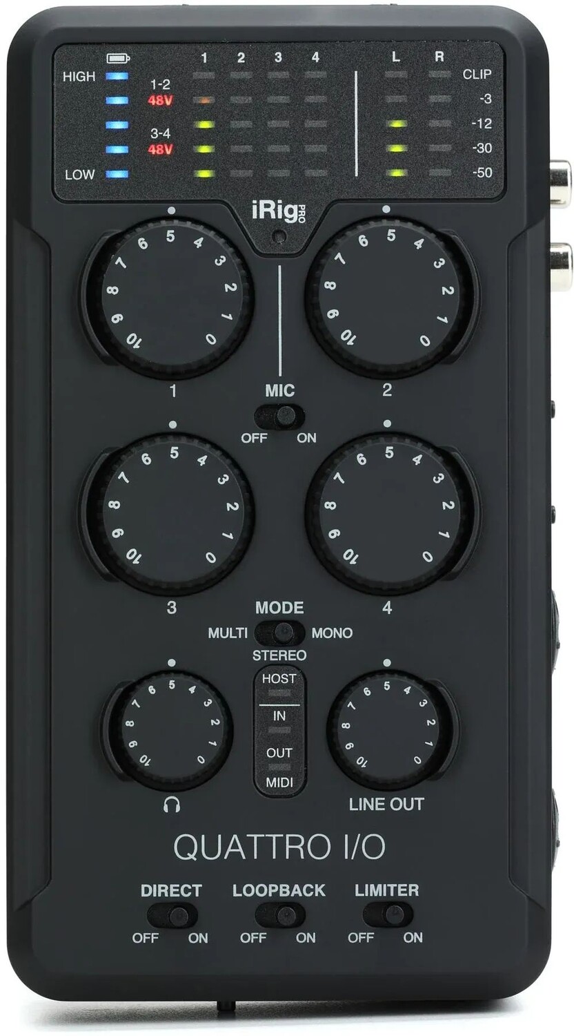 

IK Multimedia iRig Pro Quattro I/O 4x2 USB-A, интерфейс полевой записи, MIDI-интерфейс и микшер