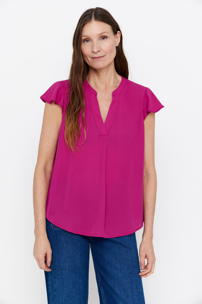 Блузка с оборками на рукавах Cortefiel, ярко-фиолетовый блузка с v образным графическим вырезом короткие рукава 38 fr 44 rus черный
