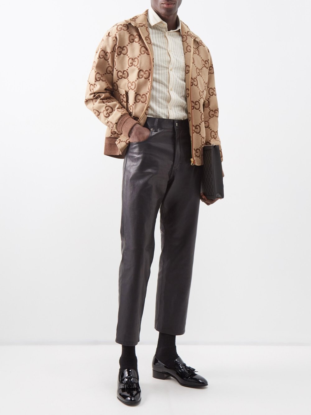 

Бомбер из холщовой ткани с жаккардовым узором gg Gucci, бежевый