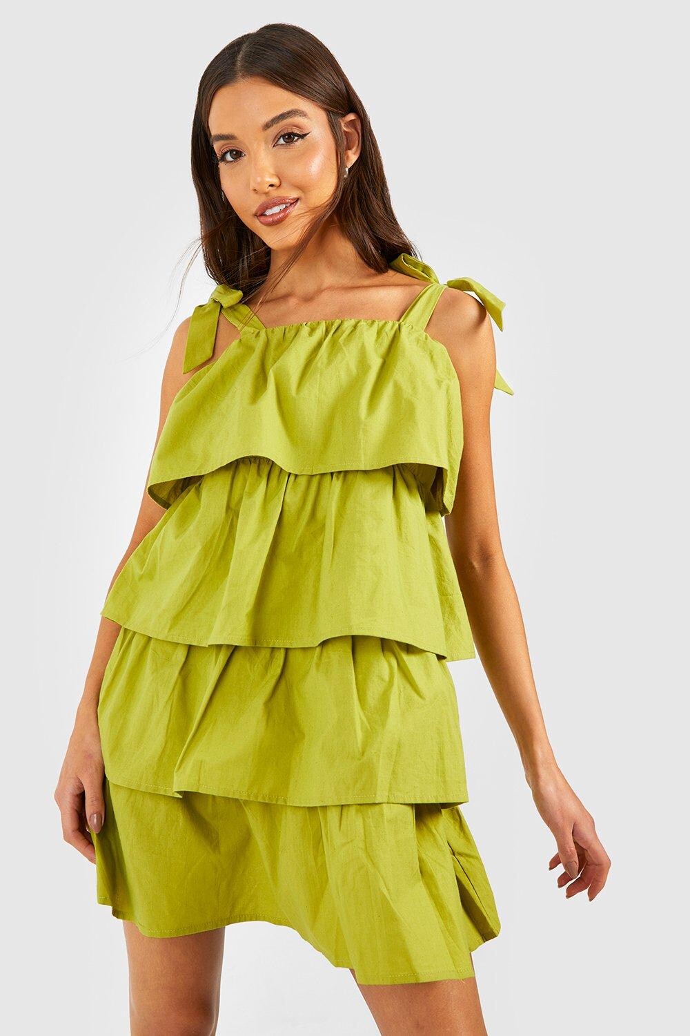 

Платье из хлопкового поплина Boohoo, оливковый, Зеленый
