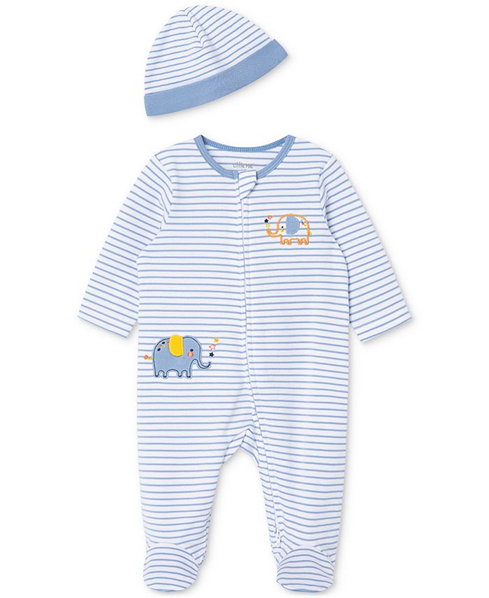 цена Комбинезон со слоном для маленьких мальчиков и шапка, комплект из 2 предметов Little Me, синий