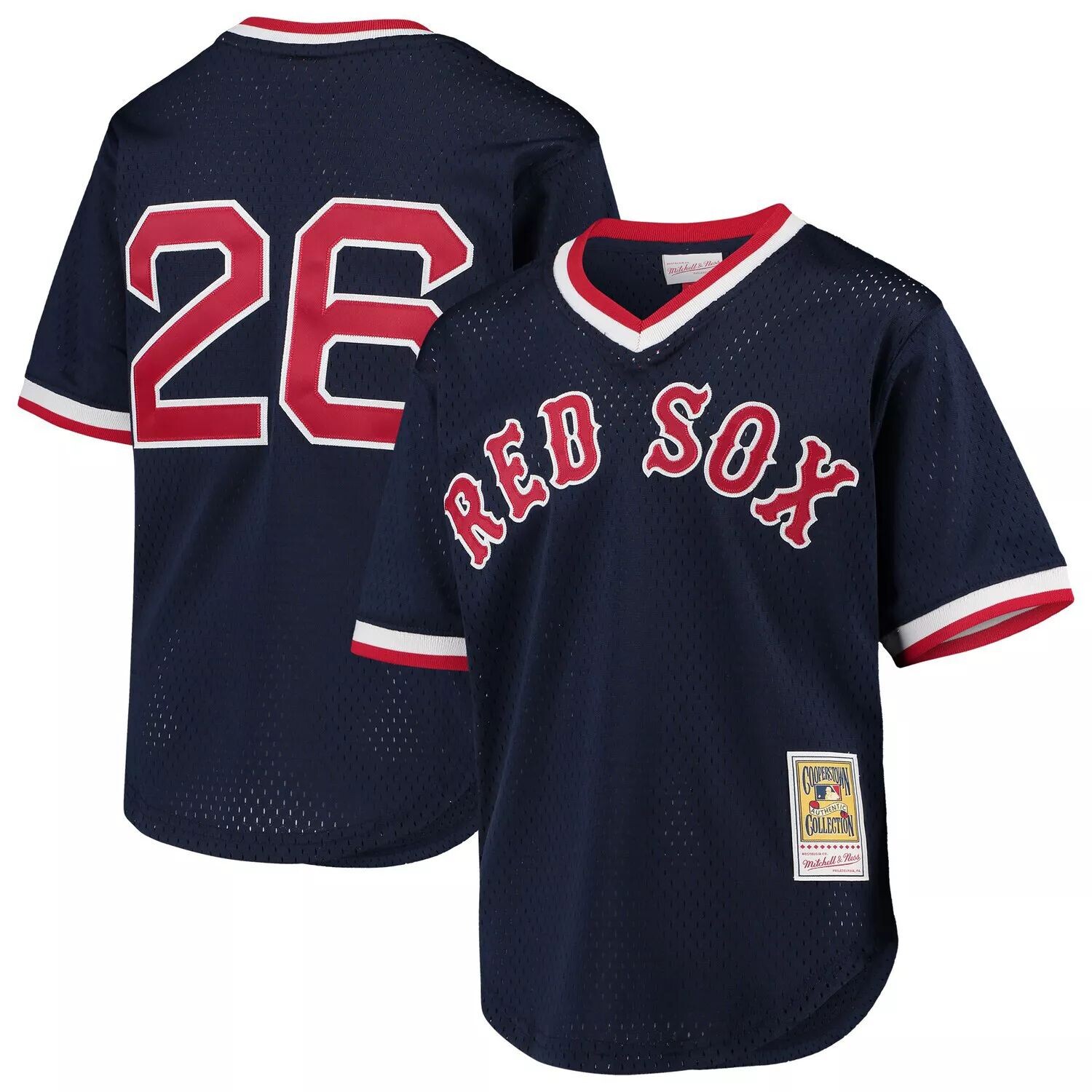 

Молодежная футболка Mitchell & Ness Wade Boggs Navy Boston Red Sox Cooperstown Collection с сетчатым ватиновым тренировочным трикотажем Unbranded