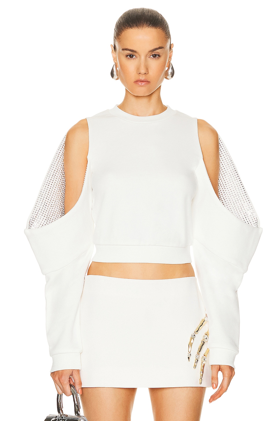 цена Свитер Area Crystal Embellished Cold Shoulder Sweatshirt, белый