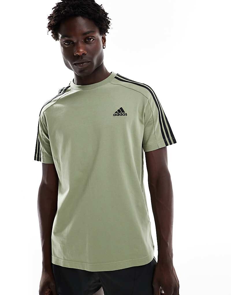 

adidas Performance — Essentials — зеленая футболка из джерси с 3 полосками