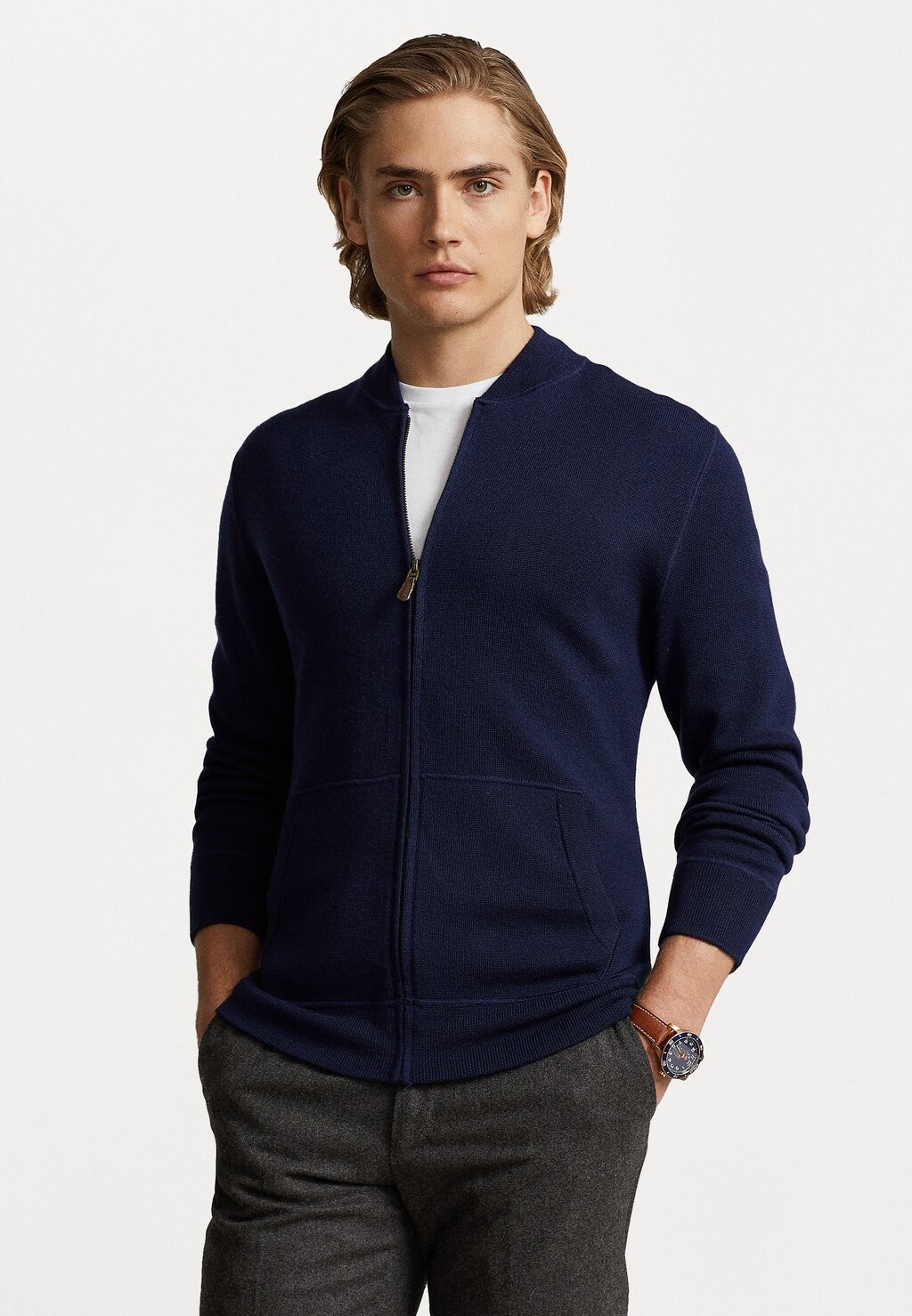 

Куртка-бомбер ДЛИННЫЙ РУКАВ ПОЛНАЯ МОЛНИЯ Polo Ralph Lauren, темно-синий охотник
