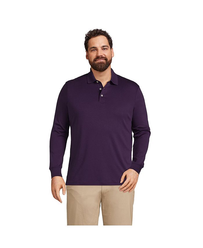 Мужской большой & Рубашка-поло интерлок Supima с длинными рукавами Lands' End, фиолетовый