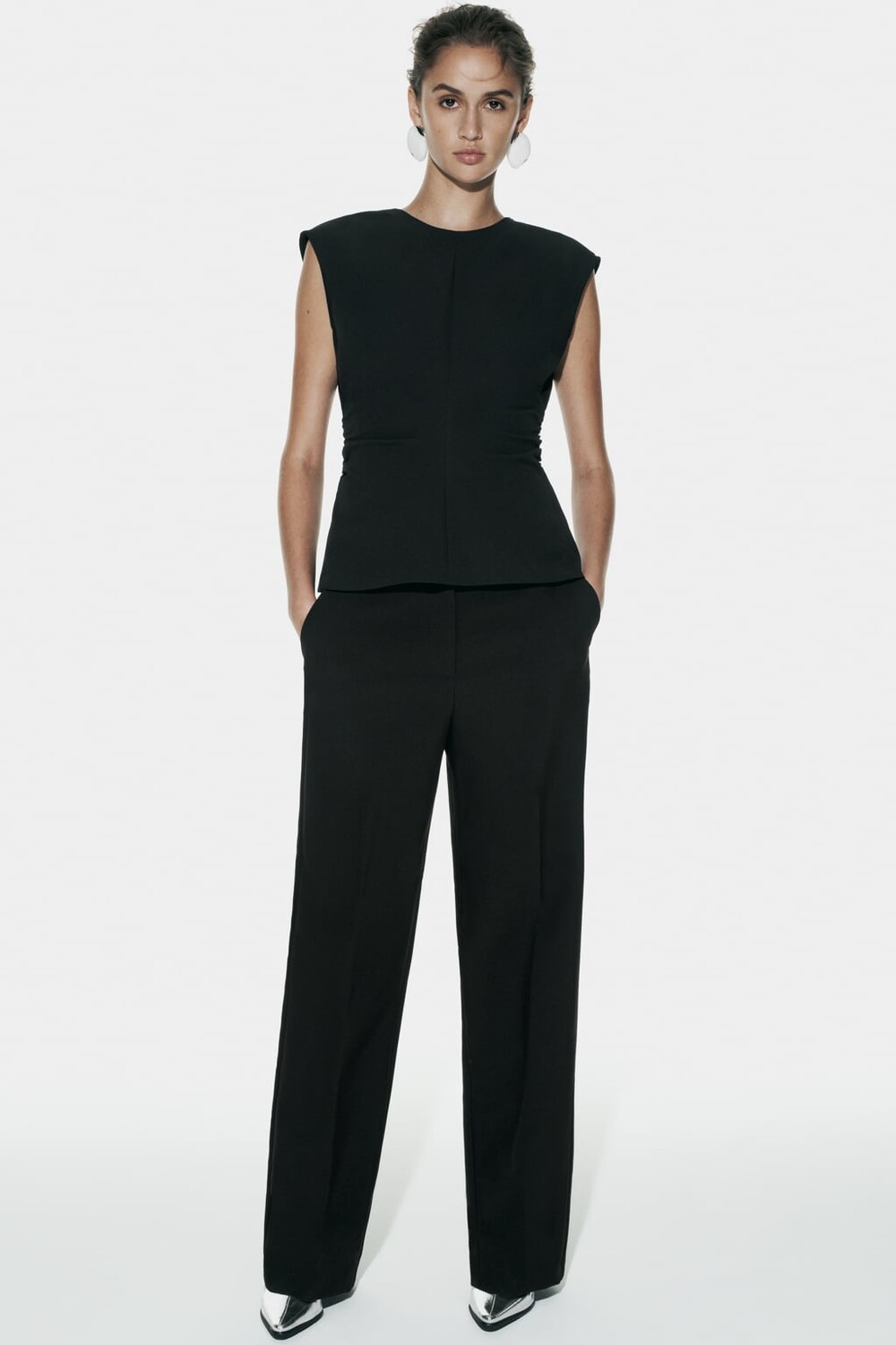 

Топ с боковой сборкой ZARA, черный