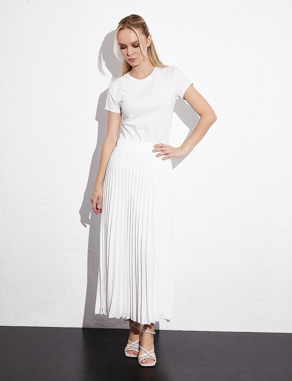 Атласная плиссированная юбка цвета экрю Kayra плиссированная юбка на пуговицах цвета бежевого песка kayra