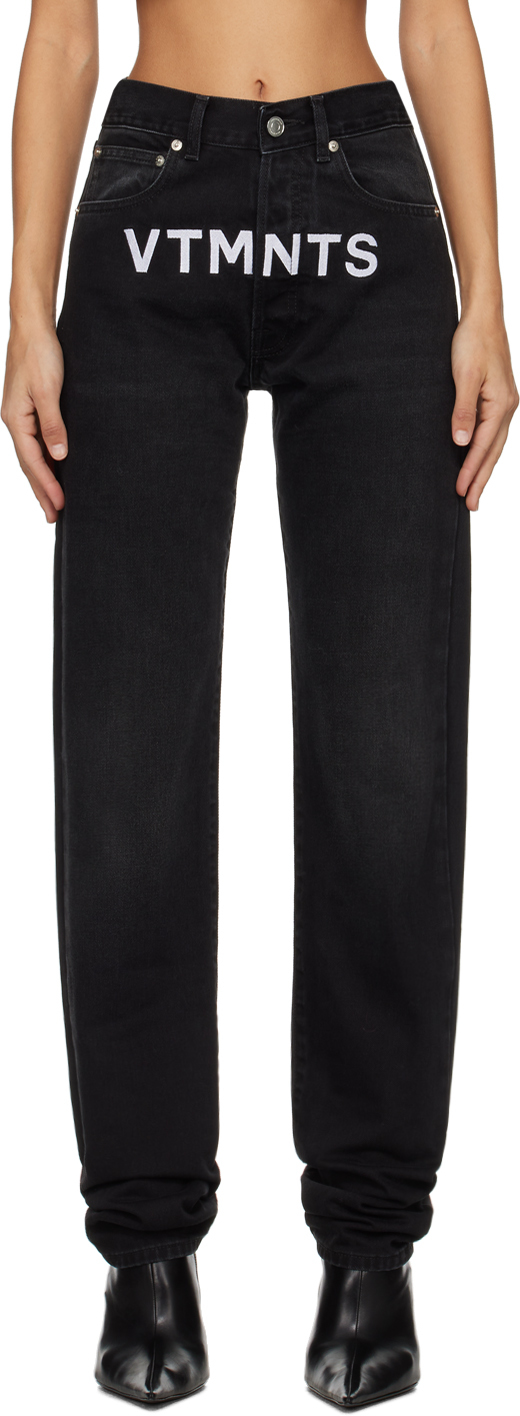 Черные джинсы с вышивкой Vtmnts, цвет Black/White