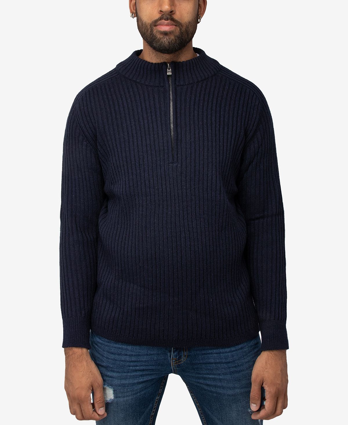 Мужской свитер в рубчик с воротником-стойкой и молнией на четверть X-Ray пуловер с воротником стойкой xxl каштановый
