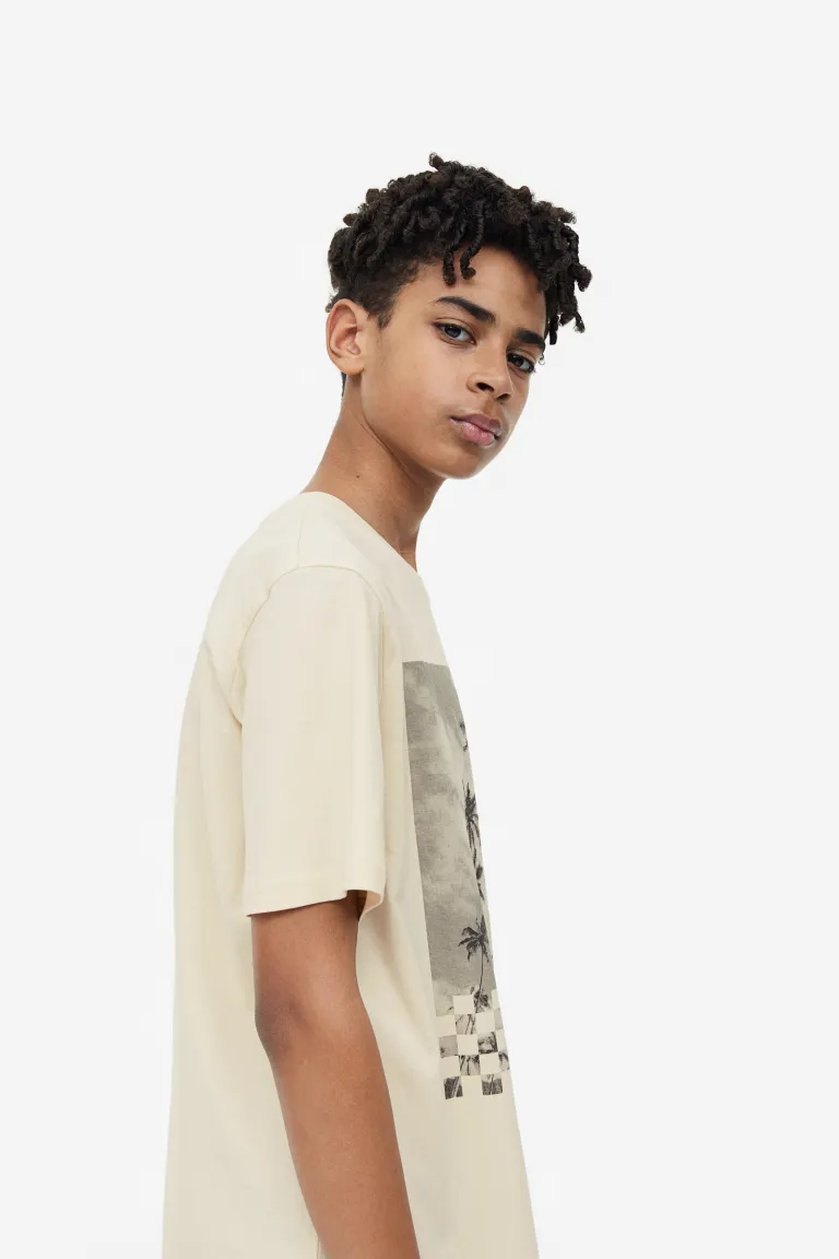 

Хлопковая футболка с принтом H&M, бежевый