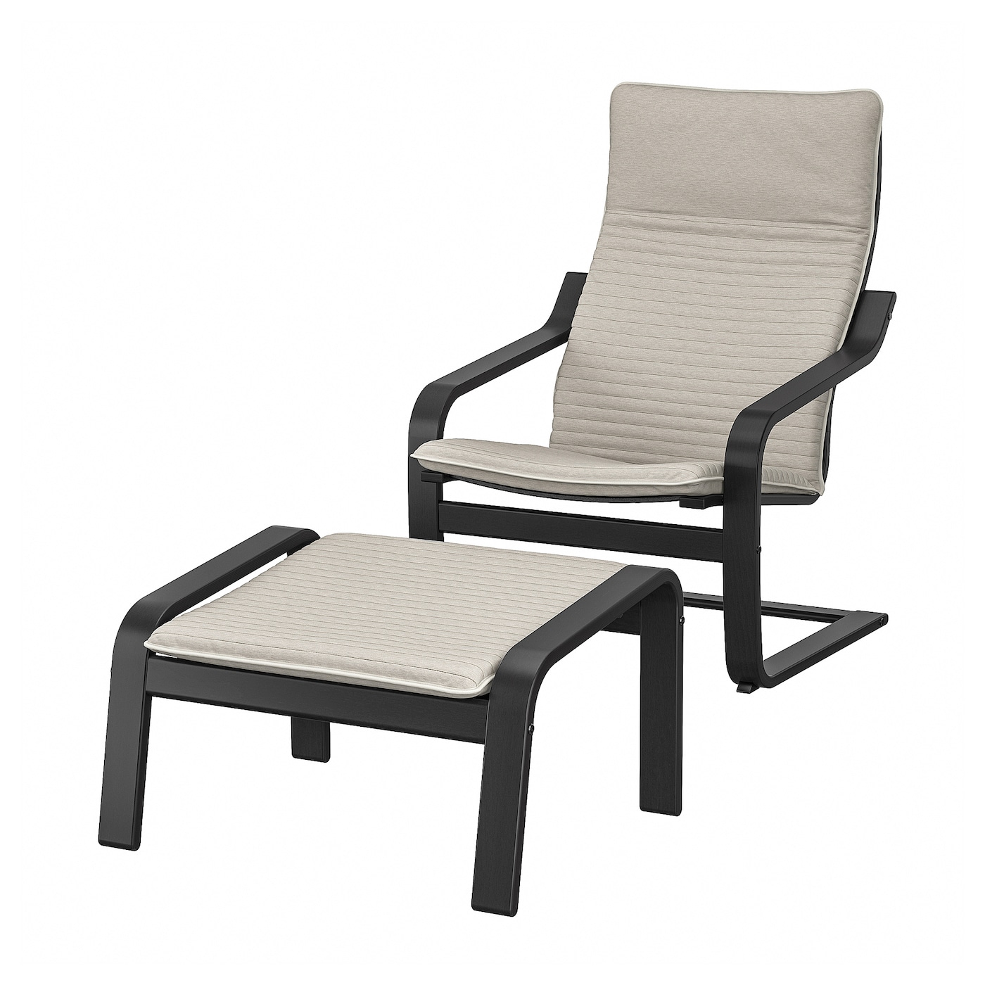 ПОЭНГ Кресло и подставка для ног, черно-коричневый/Книса светло-бежевый POÄNG IKEA кресло tetchair сн757 ткань коричневый бежевый c 26 c 13