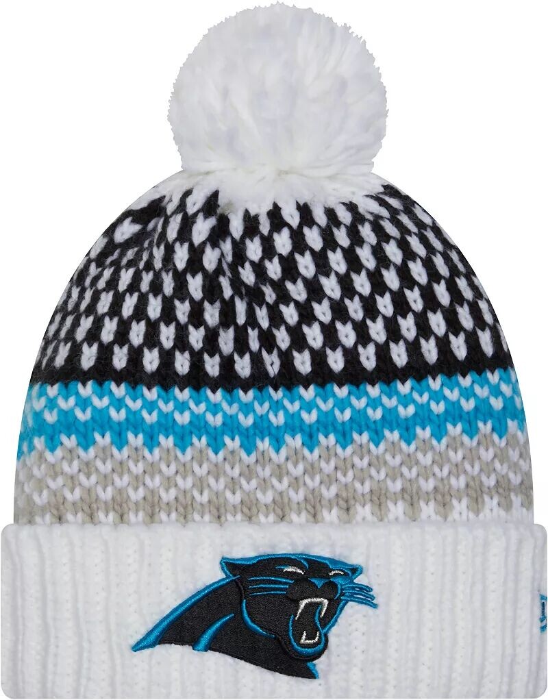 

Женская белая вязаная шапка New Era Carolina Panthers 2023 с боковой линией