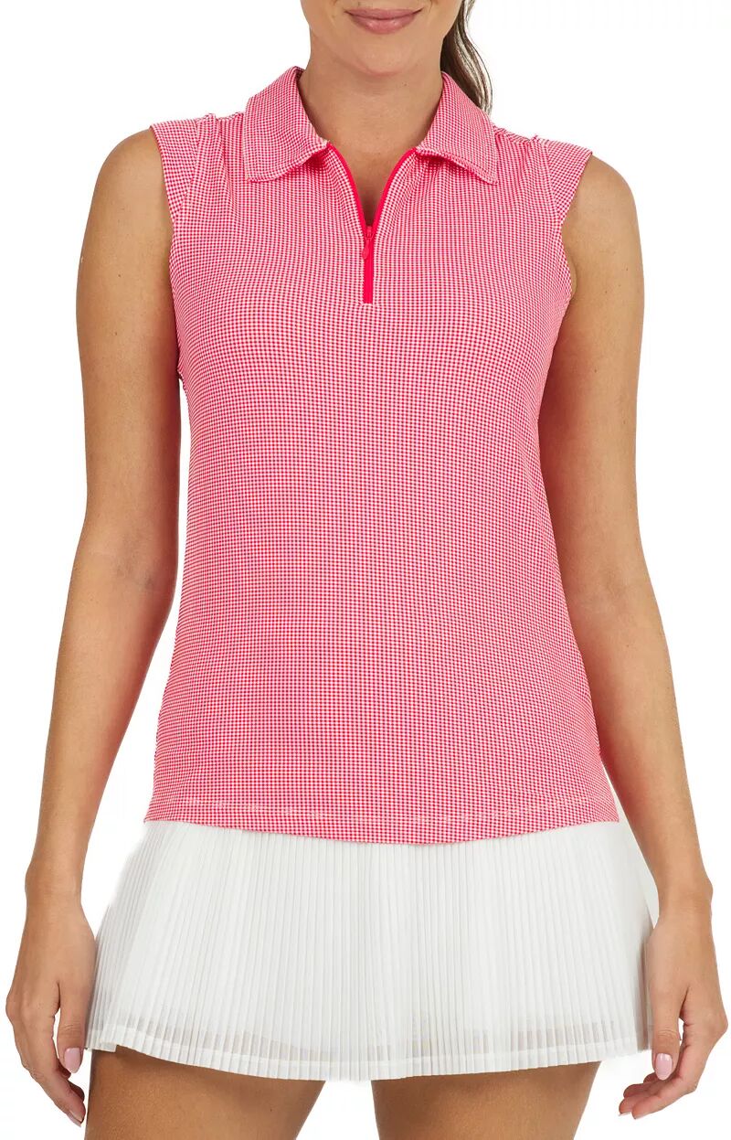Ibkul Женская рубашка-поло для гольфа без рукавов в клетку в мини-клетку, красный