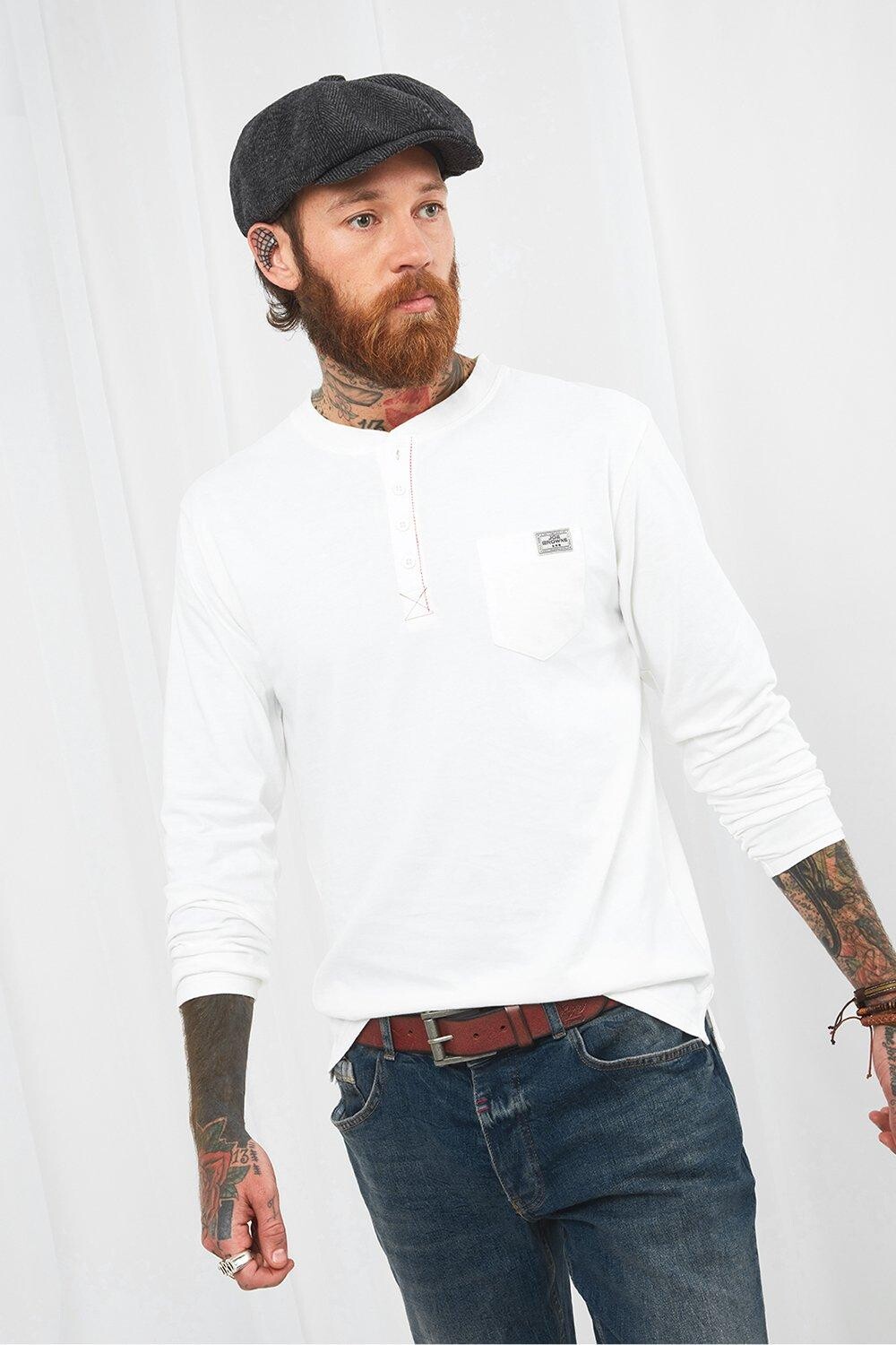

Классическая футболка Henley с длинными рукавами и нагрудным карманом Joe Browns, белый