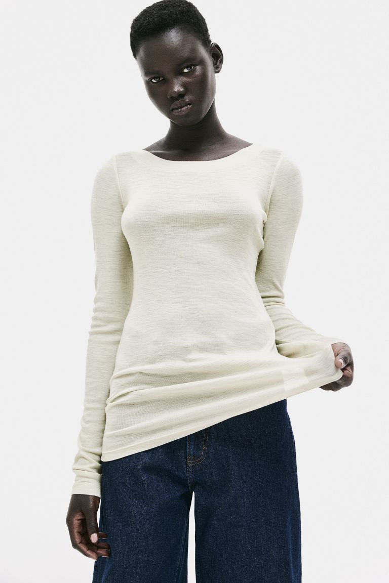 Шерстяная рубашка, облегающая фигуру H&M, бежевый