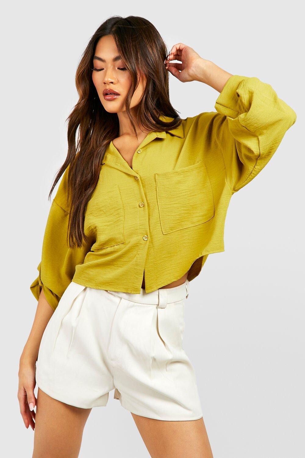 

Рубашка с коленовыми карманами Boohoo, шартрез