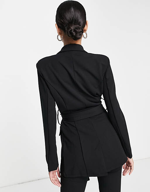 

Черный пиджак из джерси с завязкой на талии ASOS DESIGN