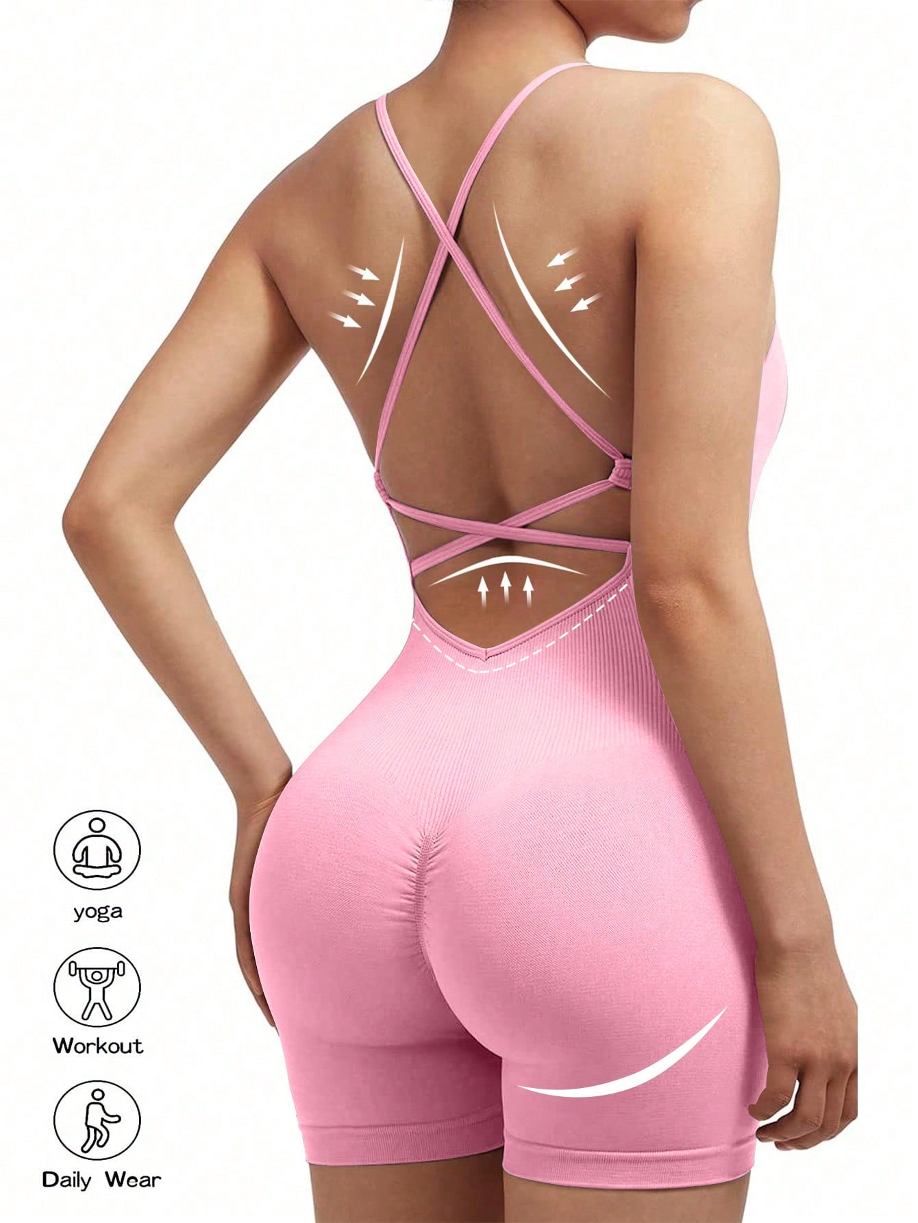 Женский однотонный спортивный комбинезон с открытой спиной и вырезом, розовый