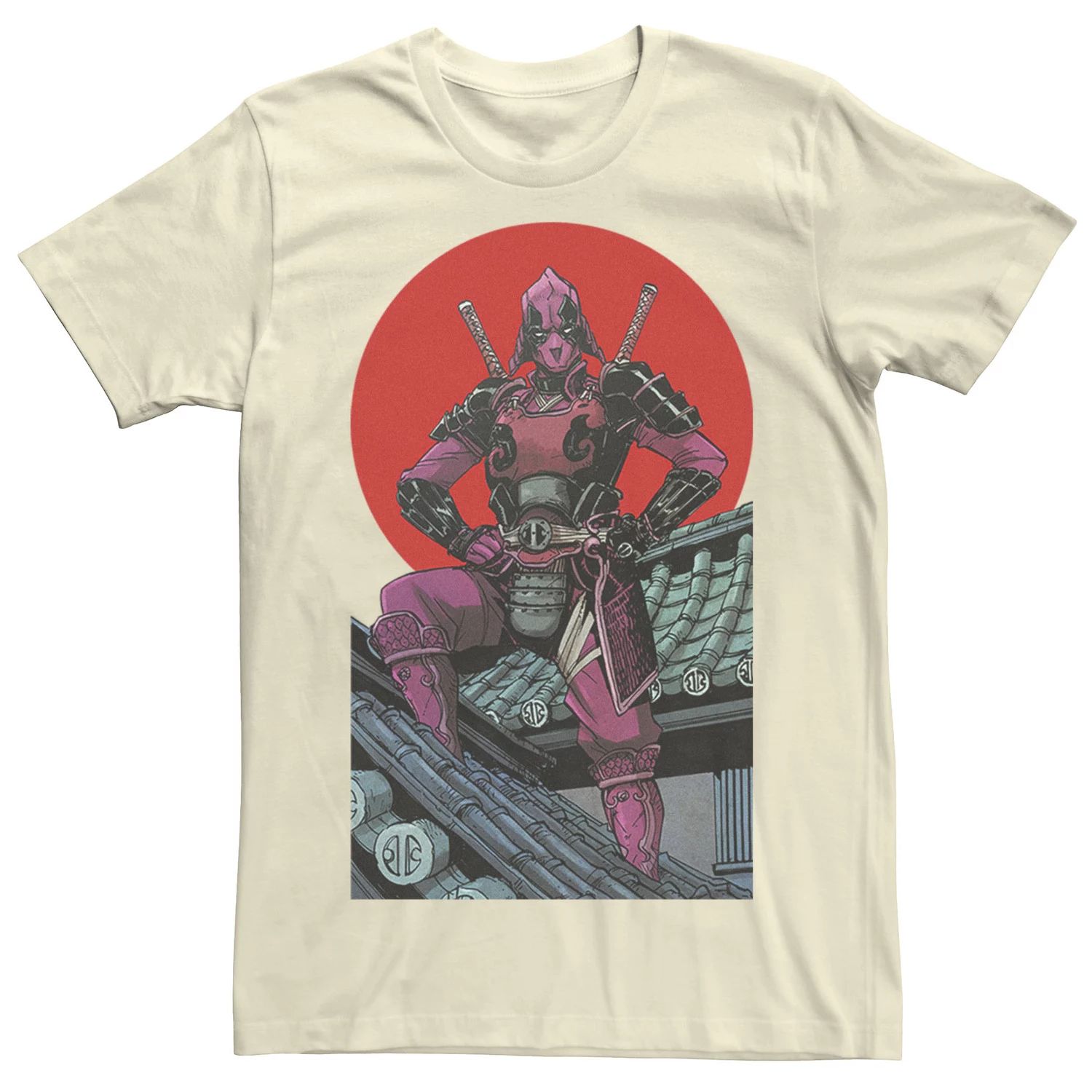 Мужская футболка Deadpool Samurai Warrior Pose Red Sun с рисунком Marvel