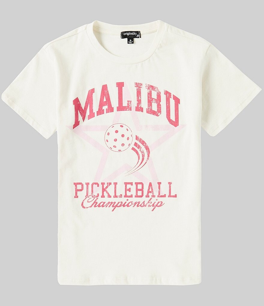 

Футболка Originality Big Girls 7–16 с короткими рукавами Malibu Pickle Ball, слоновая кость, Бежевый
