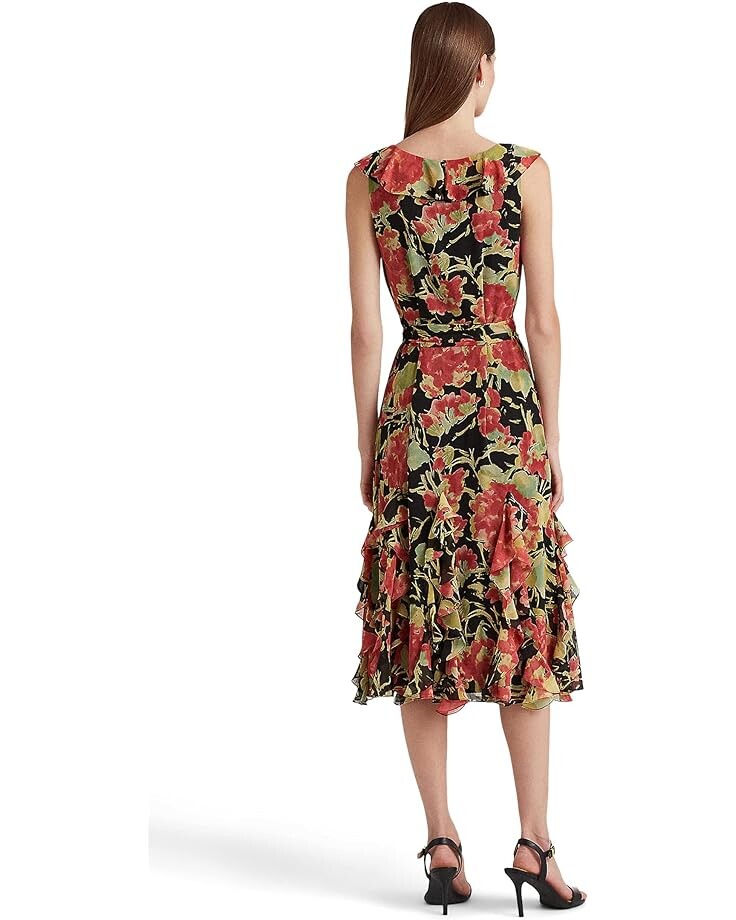 

Платье LAUREN Ralph Lauren Floral Crinkle Georgette Dress, черный мульти