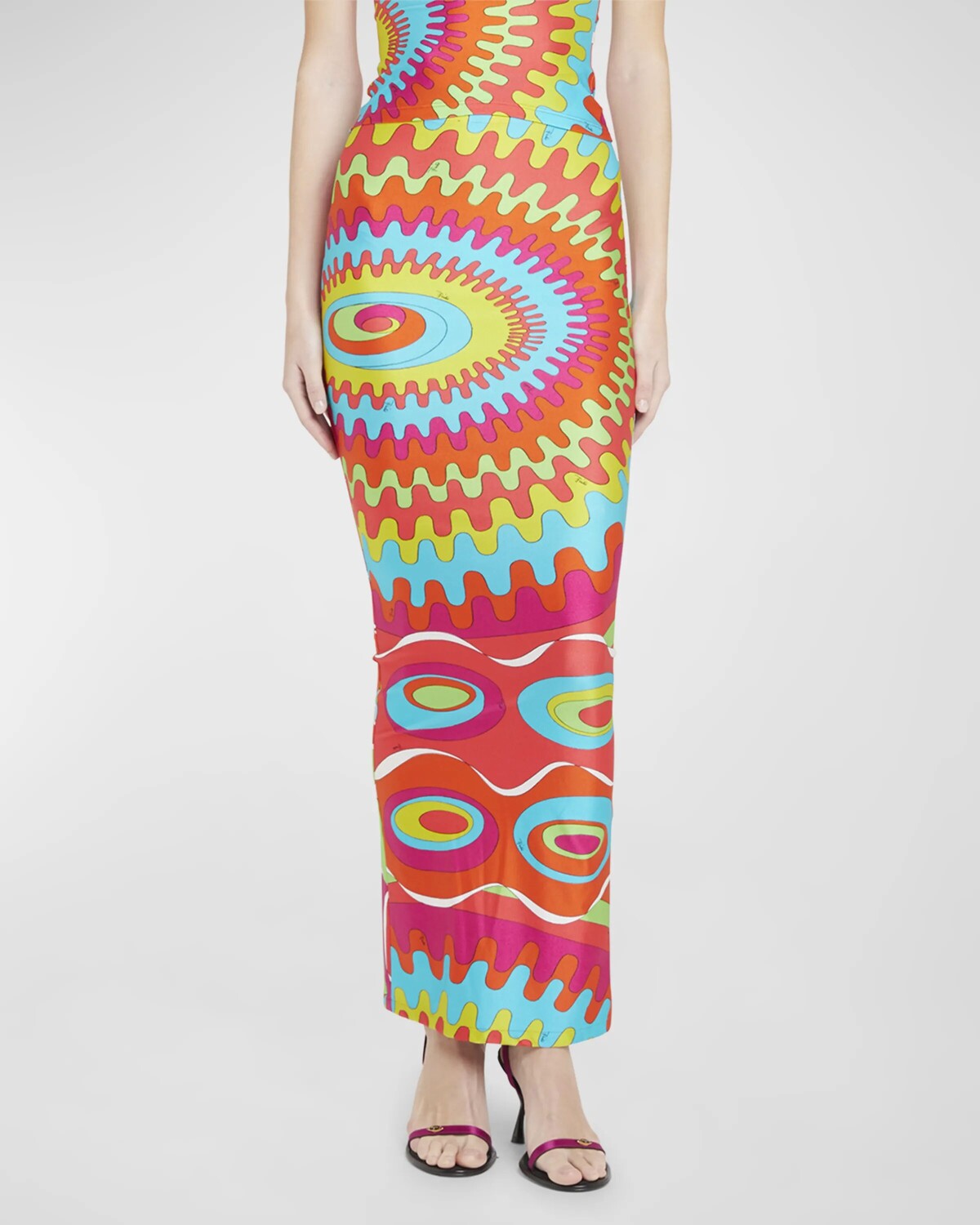 

Длинная юбка на молнии с абстрактным принтом Emilio Pucci, цвет Fuxia/Arancio