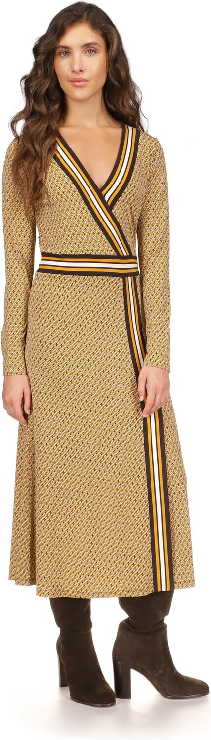 

Платье Faux Wrap Border Print Midi MICHAEL Michael Kors, цвет Marigold