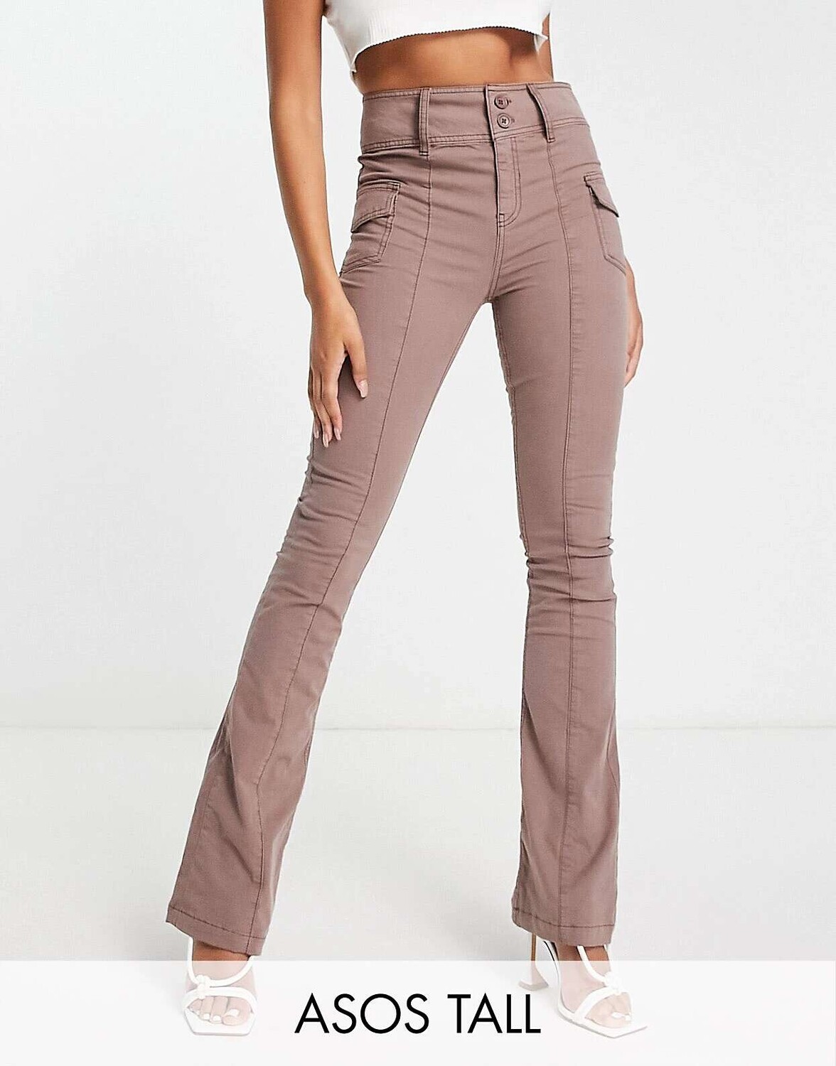 

Норковые брюки-клеш ASOS Tall с карманом-карго