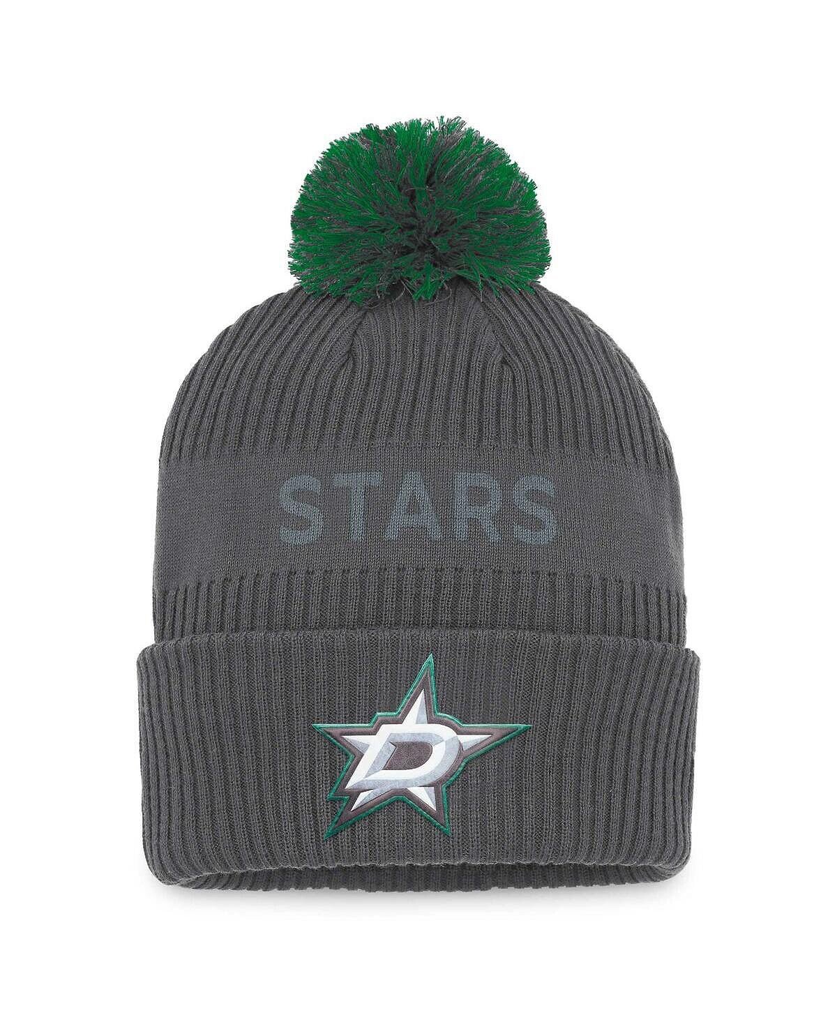 

Мужская фирменная темно-серая вязаная шапка Dallas Stars Authentic Pro Home Ice с манжетами и помпоном Fanatics