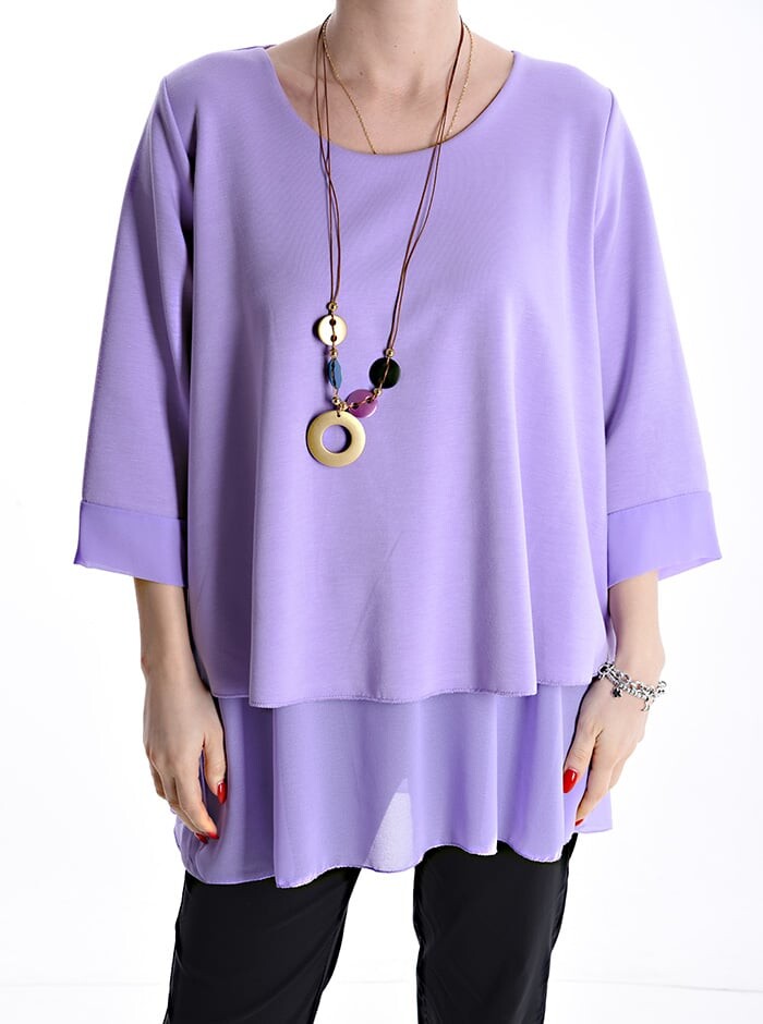 

Блуза с колье, рукав 3/4 с воланами, цвет Heliotrope