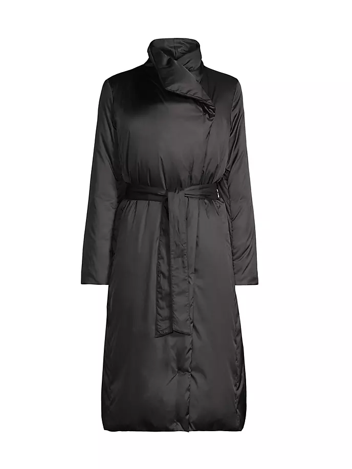 Атласное длинное пальто с завязками на талии Donna Karan New York, черный