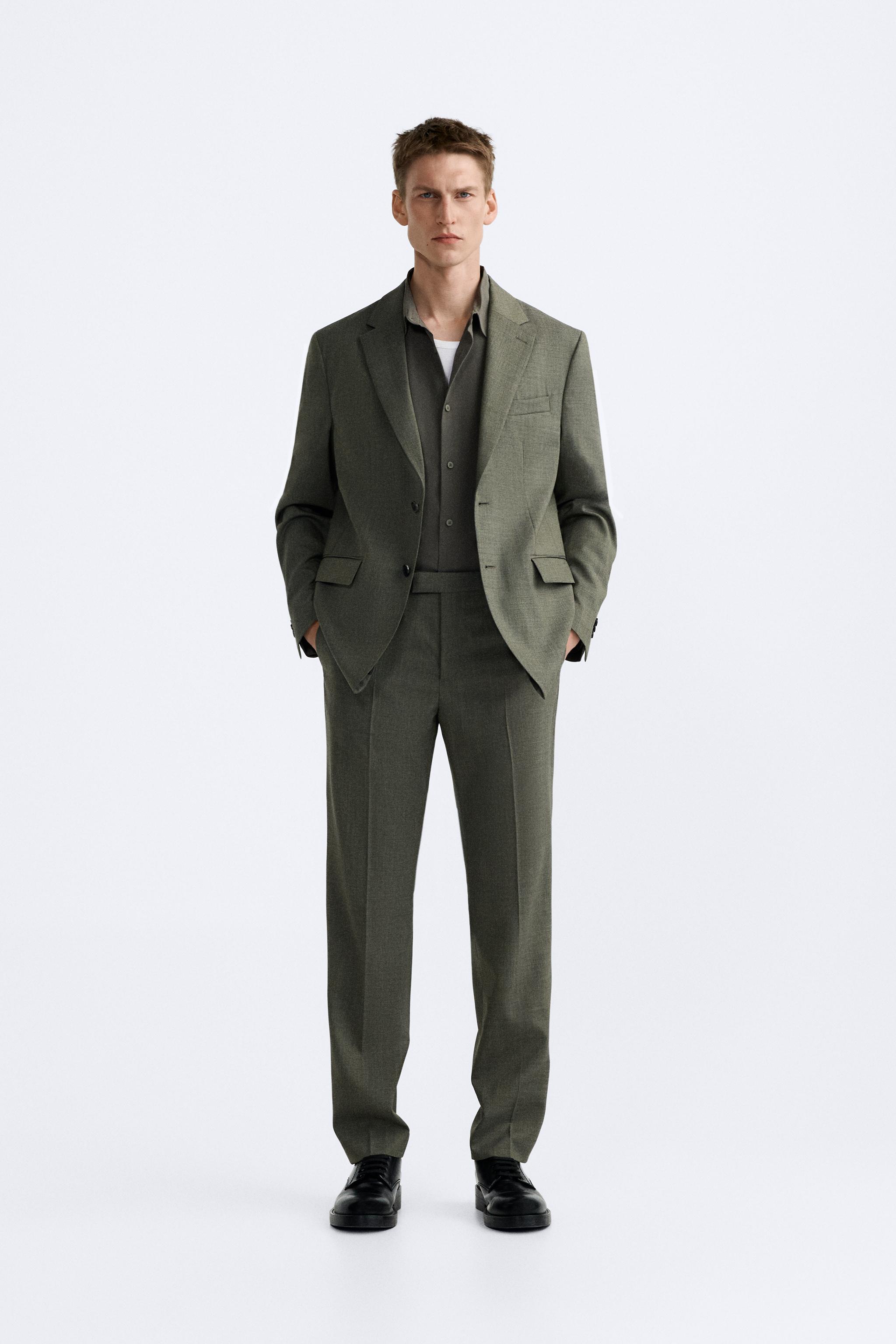 Брюки из итальянской шерсти ZARA, темно-зеленый брюки из шерсти с поясом zara защитный зеленый