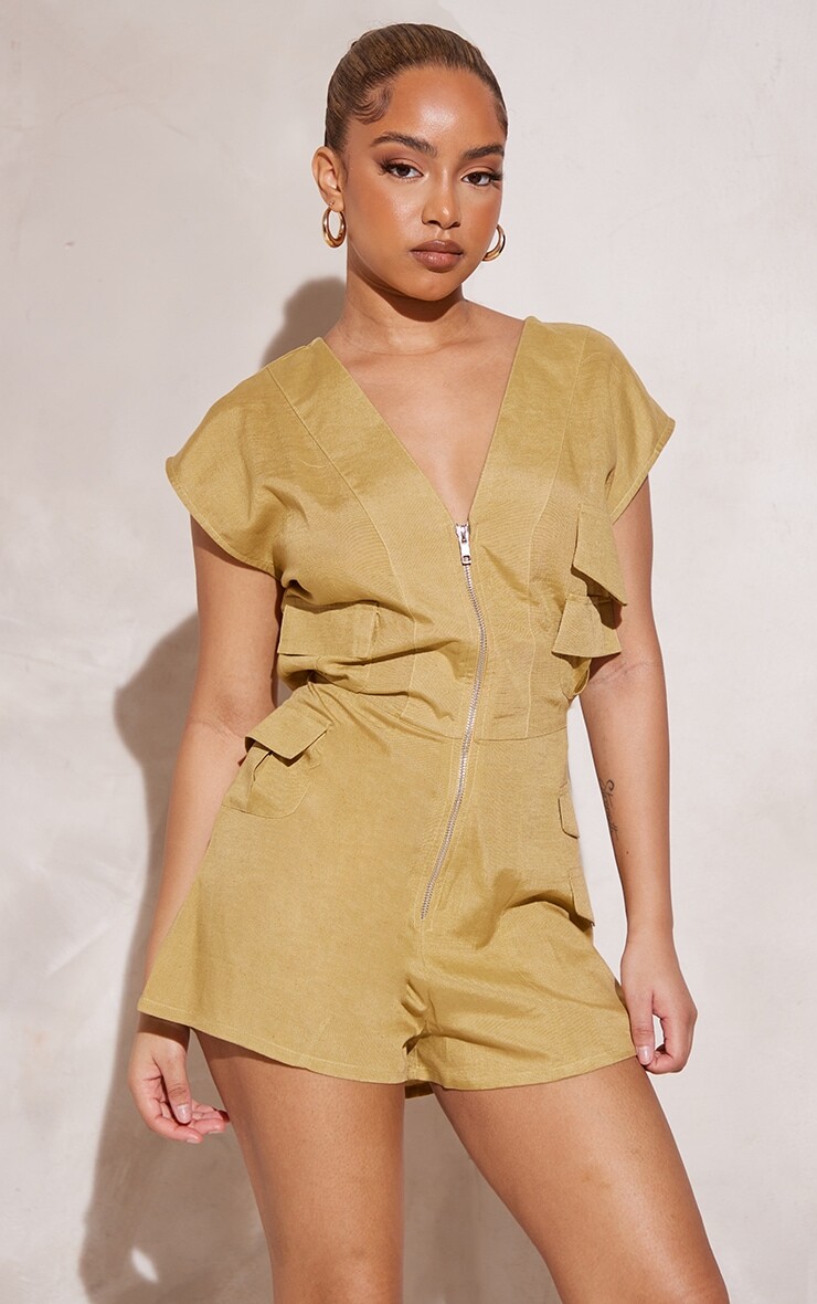

PrettyLittleThing Комбинезон без рукавов Petite Camel с карманами