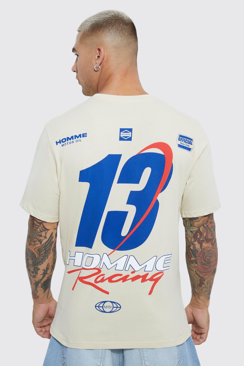 

Футболка с флагом moto racing передняя и задняя футболка Boohoo, песочный