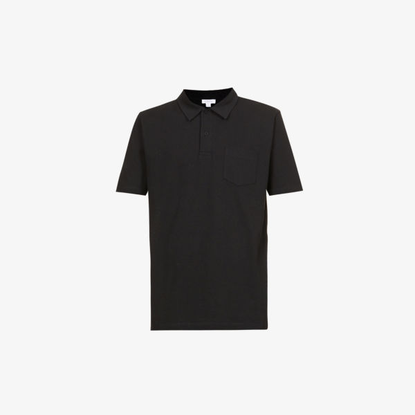 Рубашка-поло узкого кроя Riviera из хлопкового пике Sunspel, черный цена и фото