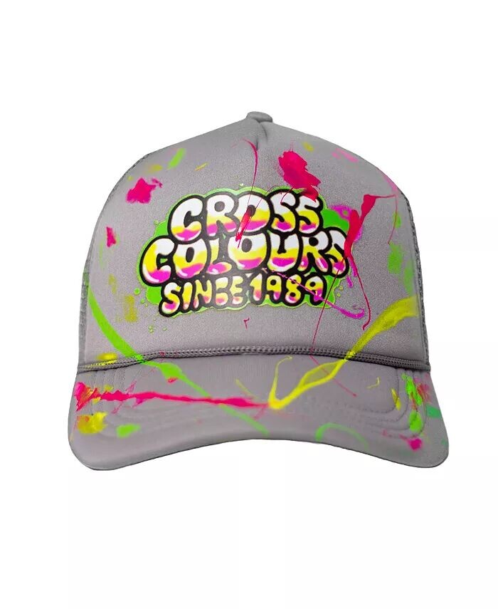 

С 1989 года кепка дальнобойщика с аэрографией и брызгами краски Cross Colours, серебро