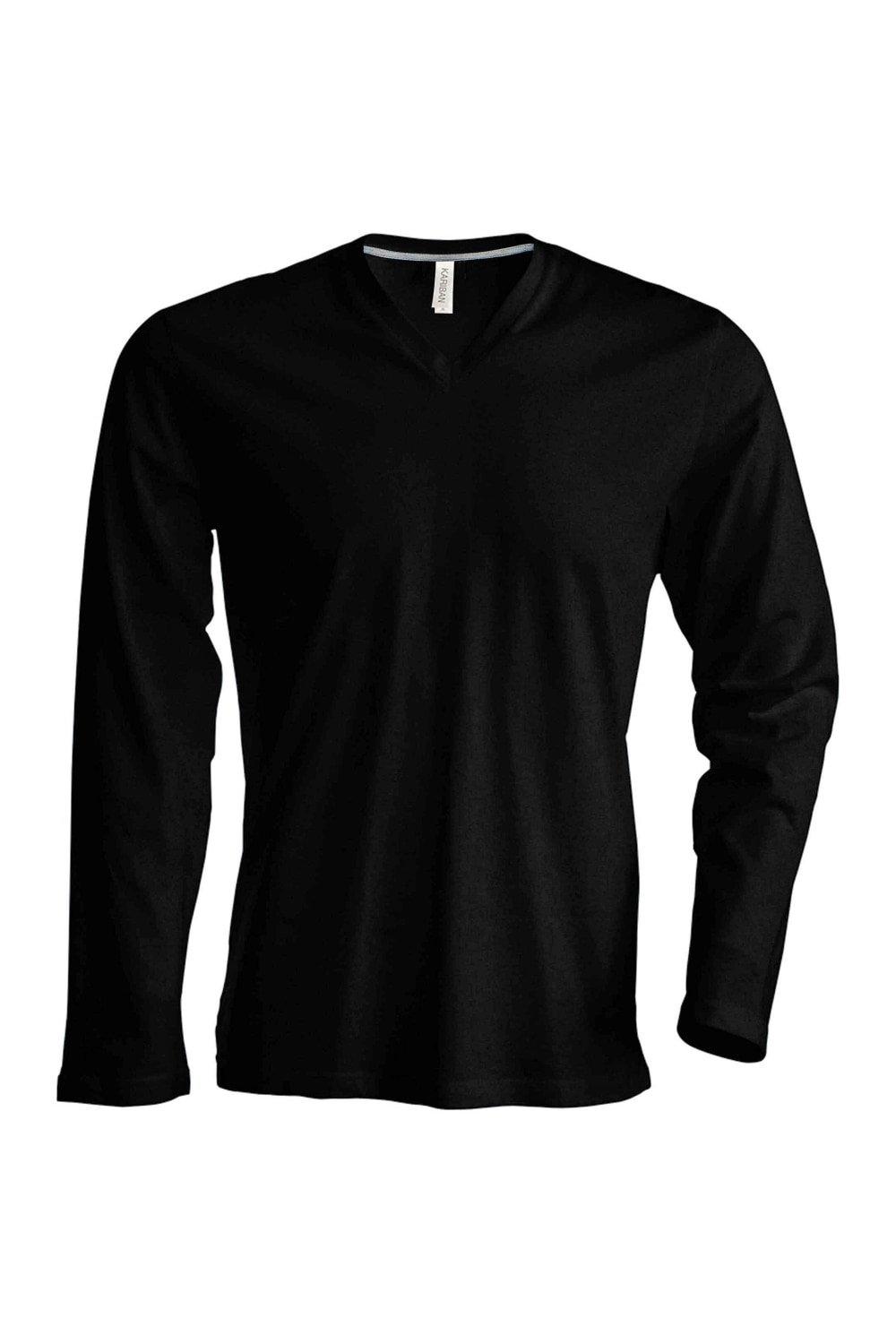 Облегающая футболка с длинным рукавом и V-образным вырезом Kariban, черный цена и фото