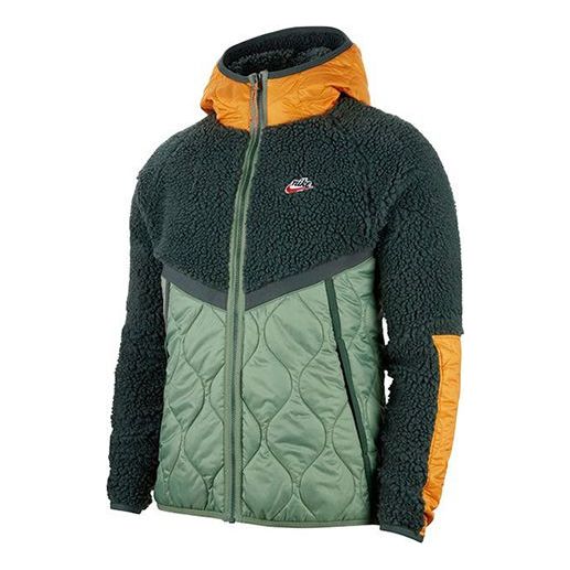 Куртка Nike Sportswear Heritage Patchwork Lamb Fleece Hooded Jacket For Men Green, зеленый куртка nike patchwork contrast windproof woven hooded jacket for men grey gray серый
