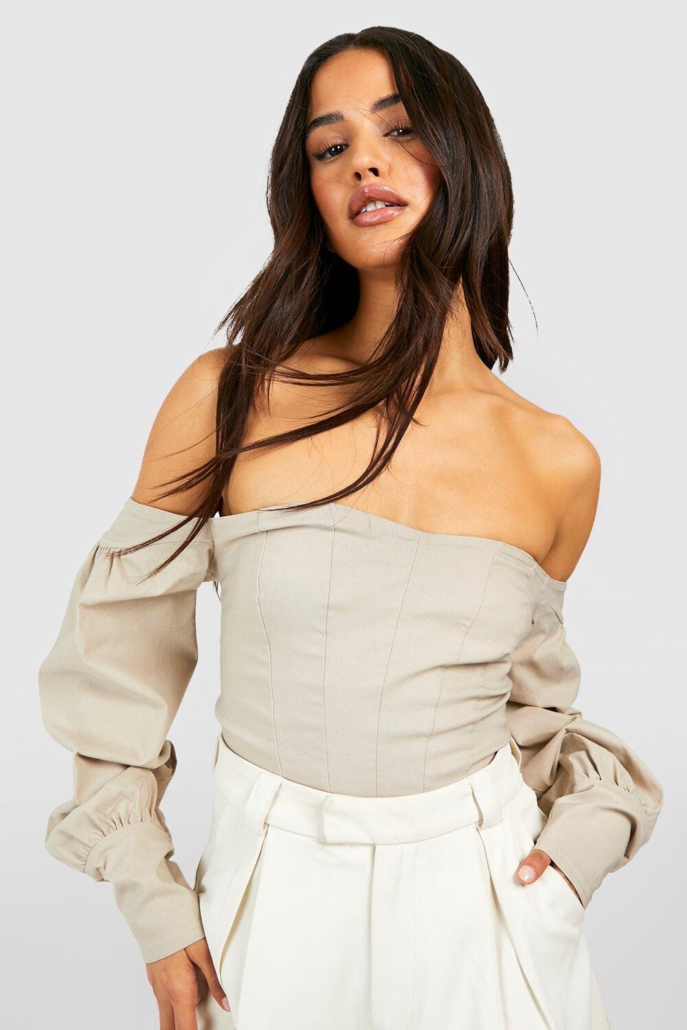 

Бенгалийский корсетный топ с открытыми плечами Boohoo, серый