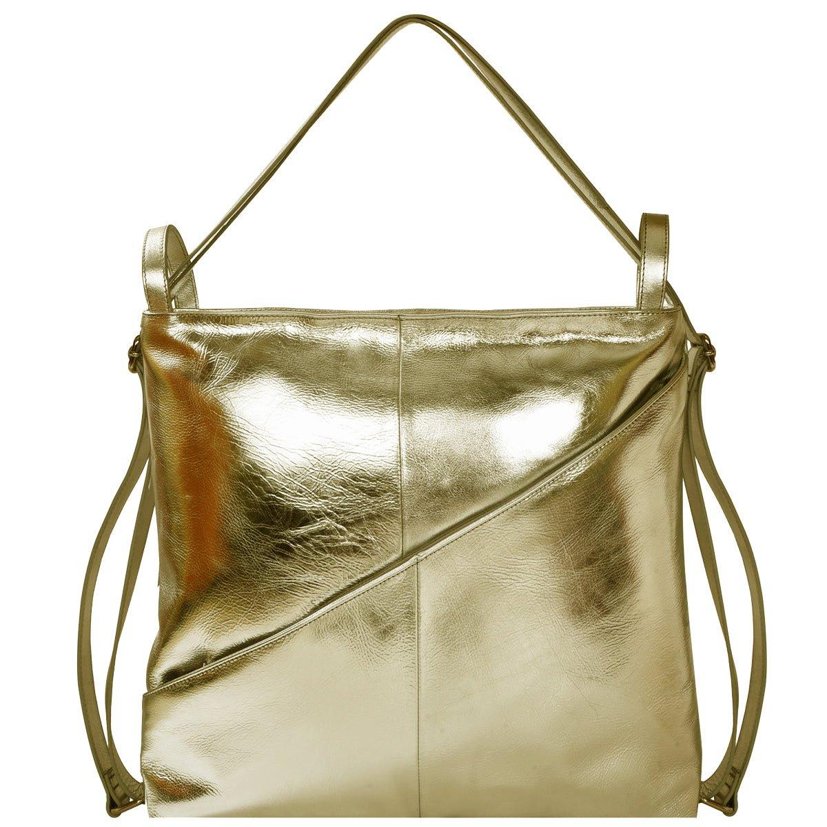 Золотистый кожаный рюкзак-трансформер с эффектом металлик Sostter, золото