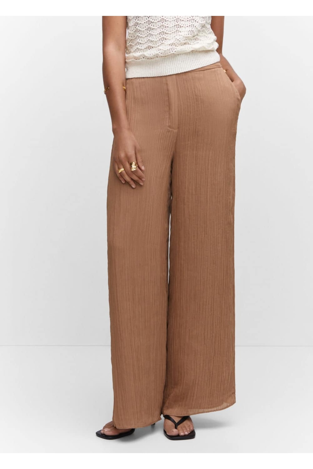 Широкие брюки со складками Mango, коричневый