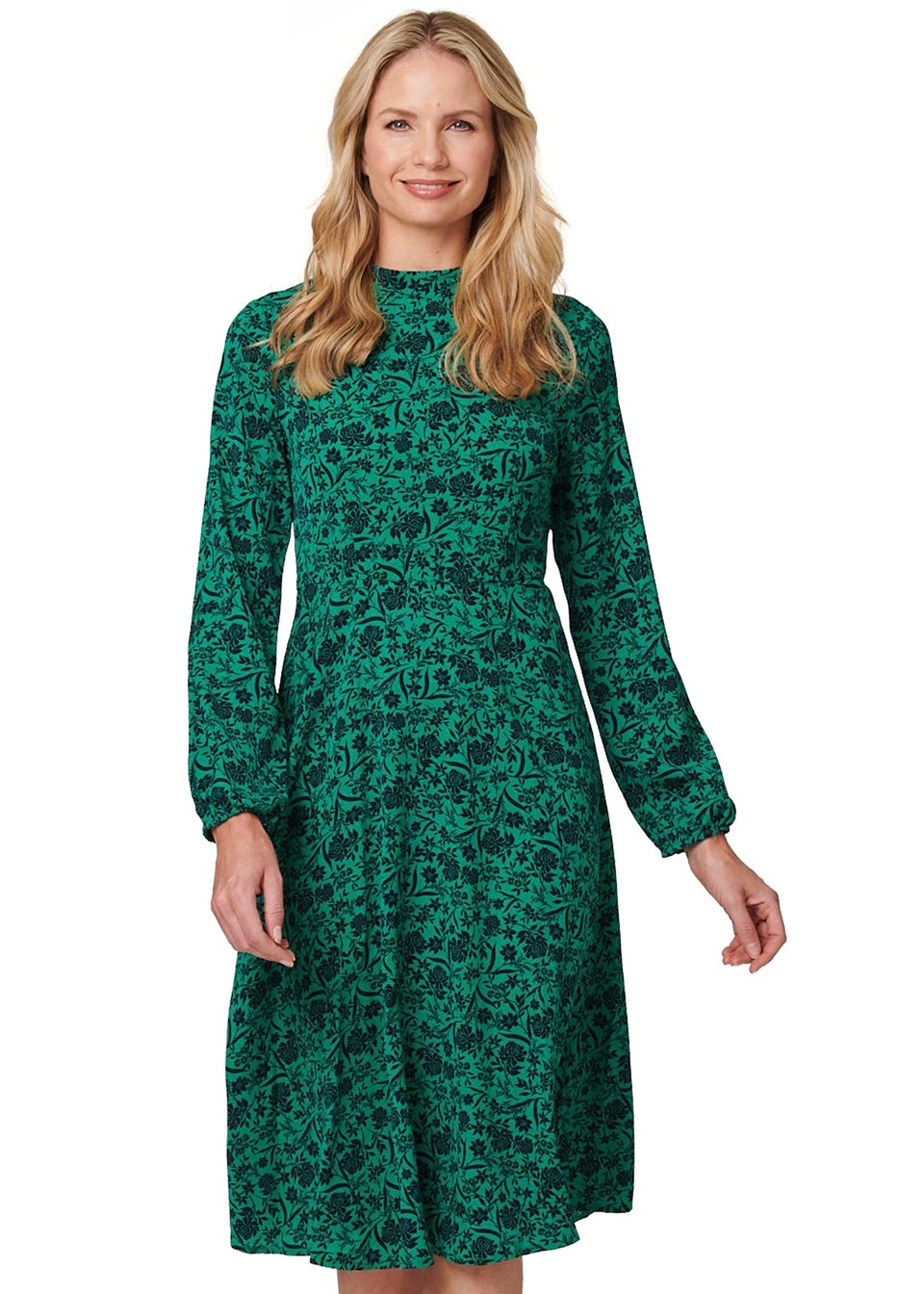 Izabel London Зеленое приталенное платье миди с высоким воротником и цветочным принтом оранжевое чайное платье миди с присборенными манжетами и пуговицами in the style