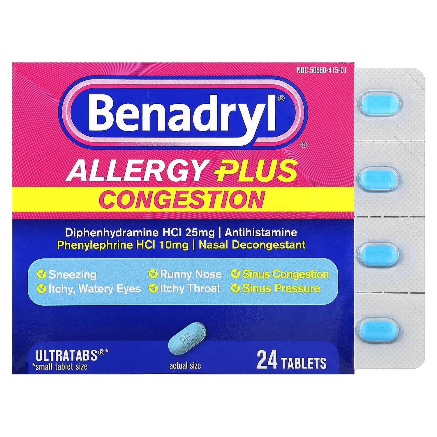 

Allergy Plus, Заложенность носа, 24 таблетки Benadryl